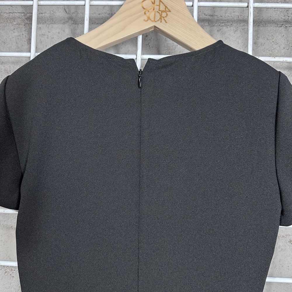 Shoshanna Black Short Sleeve Front Tie Crepe Sheath Dress Size 0 classic - Picture 8 of 9